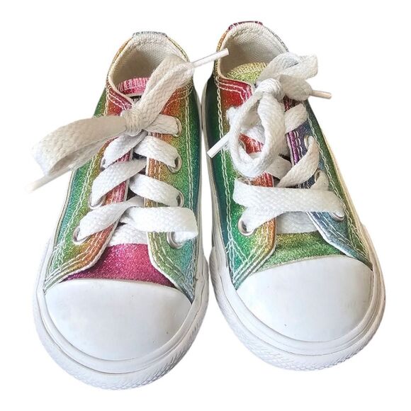 CONVERSE Low Rainbow Multicolor Sparkle Sneakers Toddler - Size 4 - Picture 2 of 6